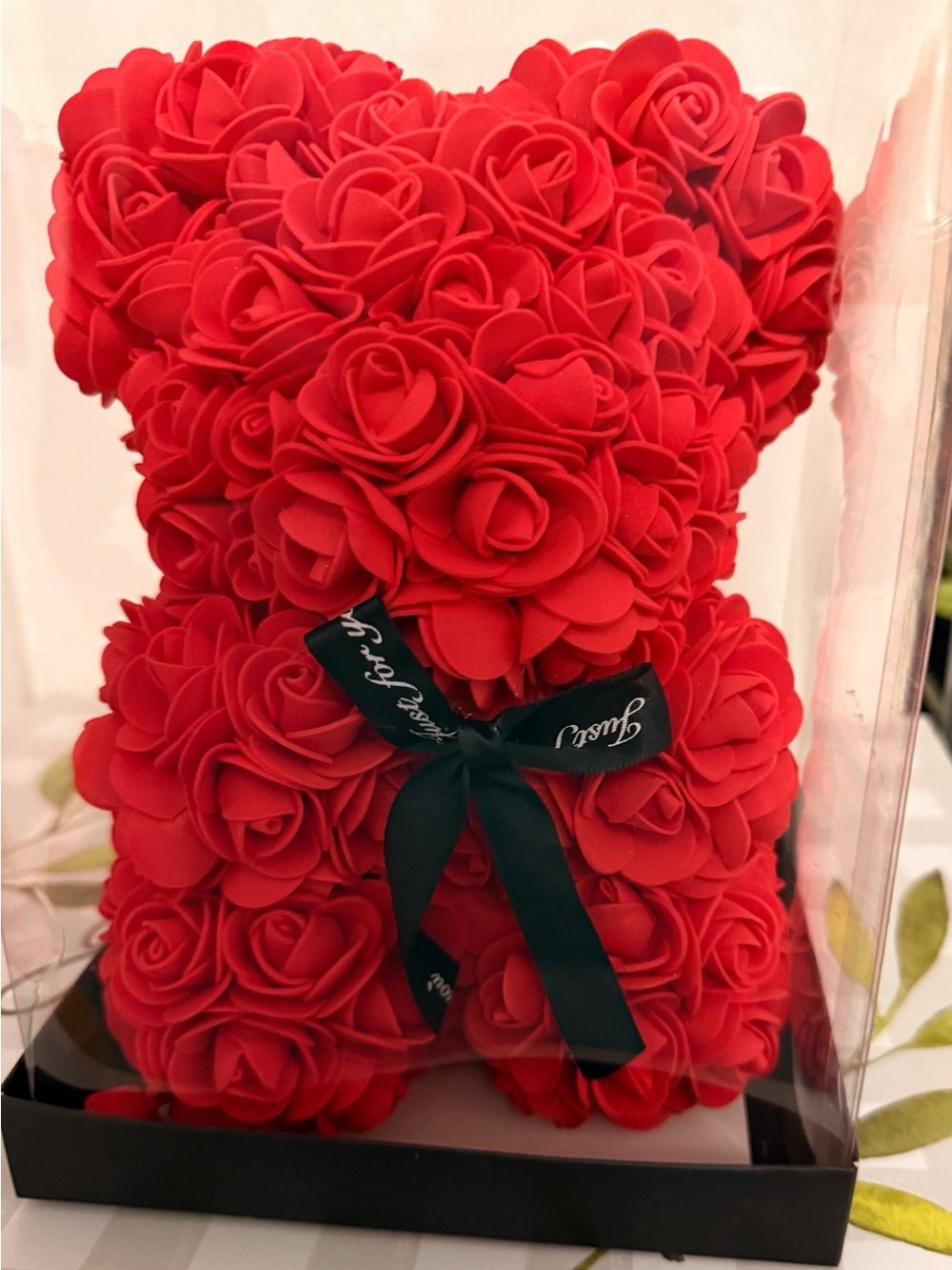 Red Rose Teddy Bear In Clear Gift Box Just For You Ribbon Flower Bear Keepsake
